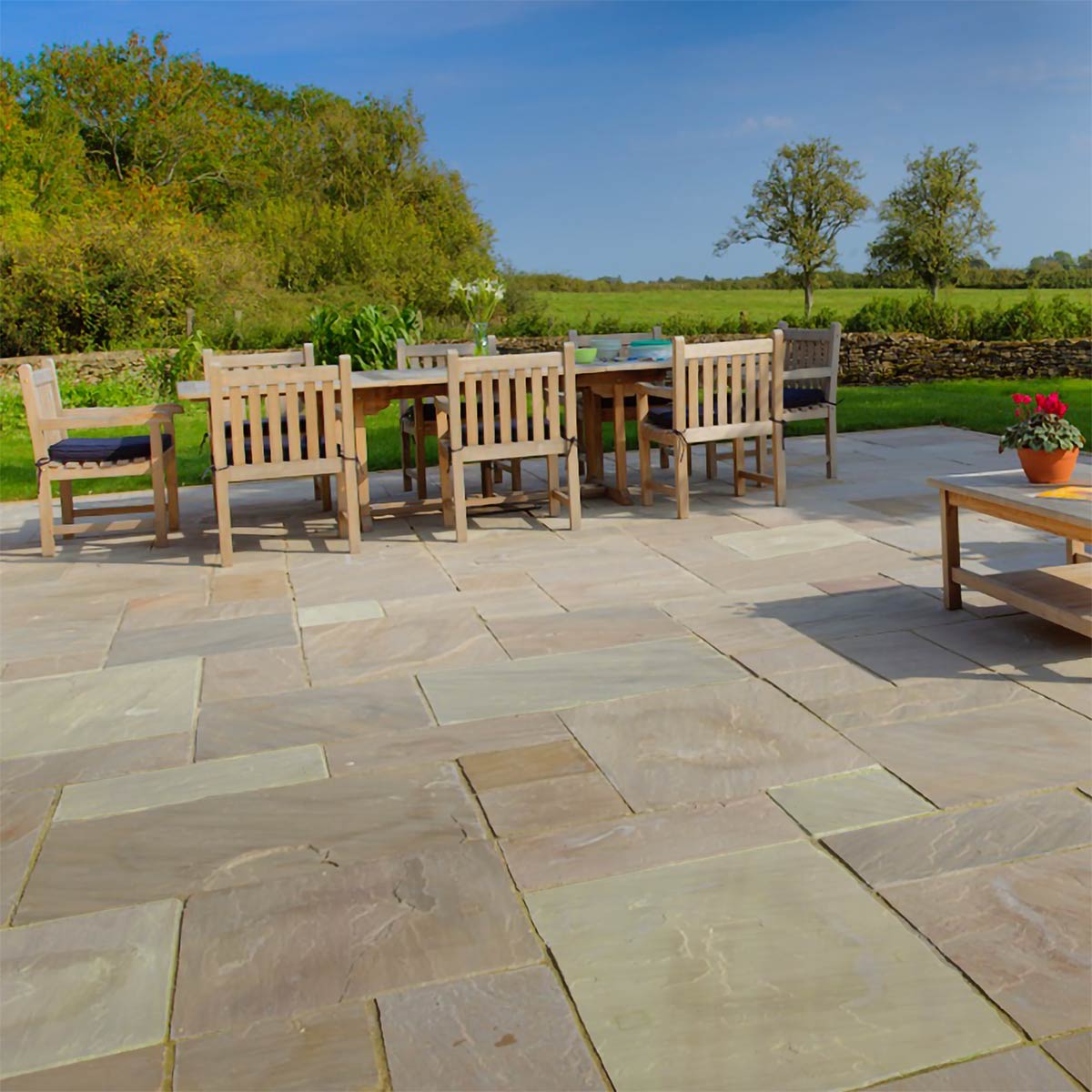 Country Buff (Calibrated) - Riven Indian Sandstone Patio Paving Slabs ...