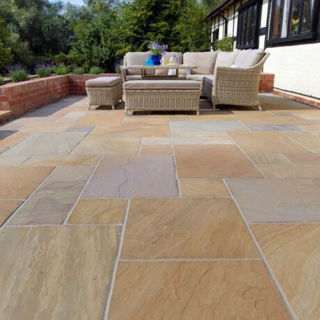 Buff Paving Stones - Riven Indian Sandstone Patio Paving Slabs ...