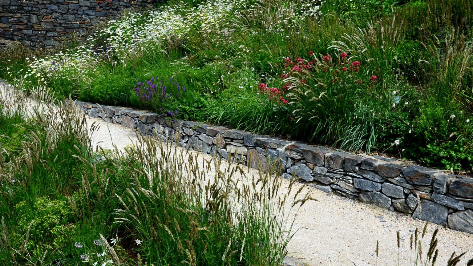 A slate dry stone ankle wall with a bound 