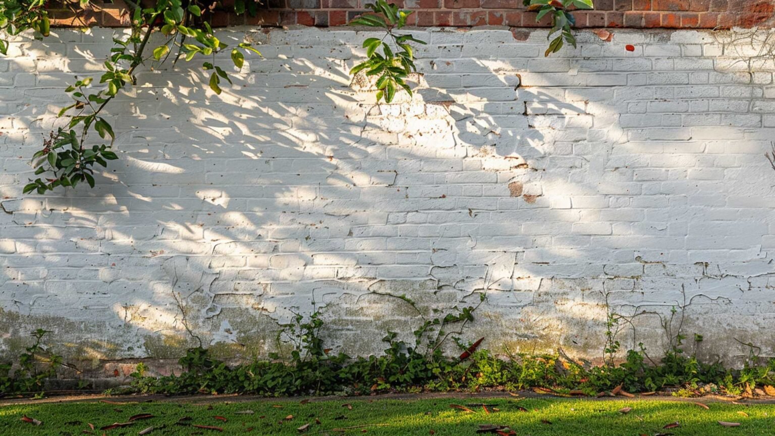 A slightly dilapidated whitewash red brick wall lightens the feel of what could be quite a dingy shaded area.