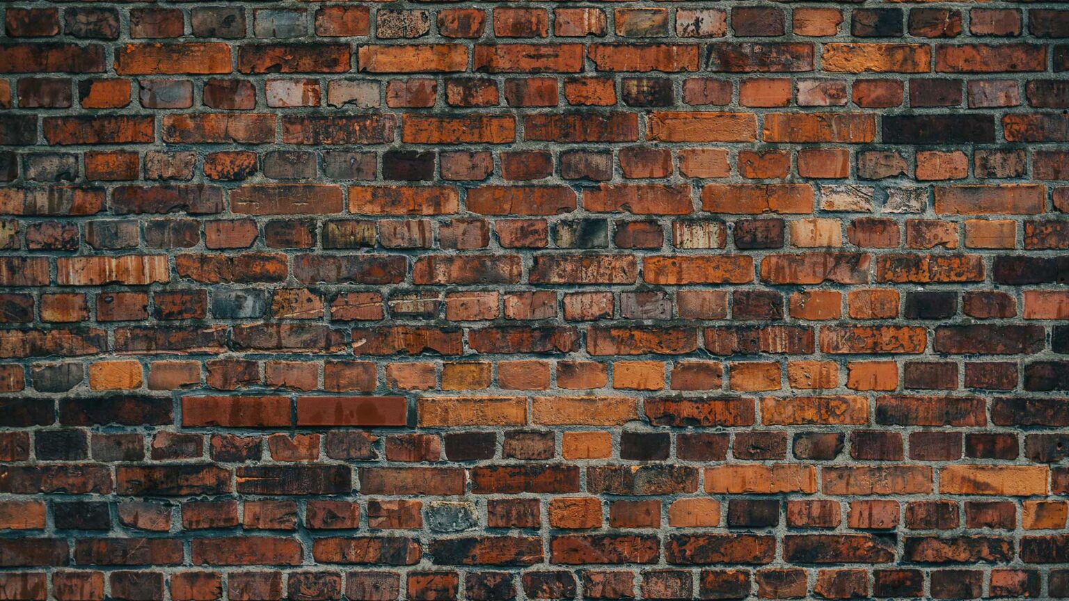 A old red brick wall that conveys tradition and ubiquity. Its weathering and grime but lack of vegetation or lichen make it seem dour and inhospitable.