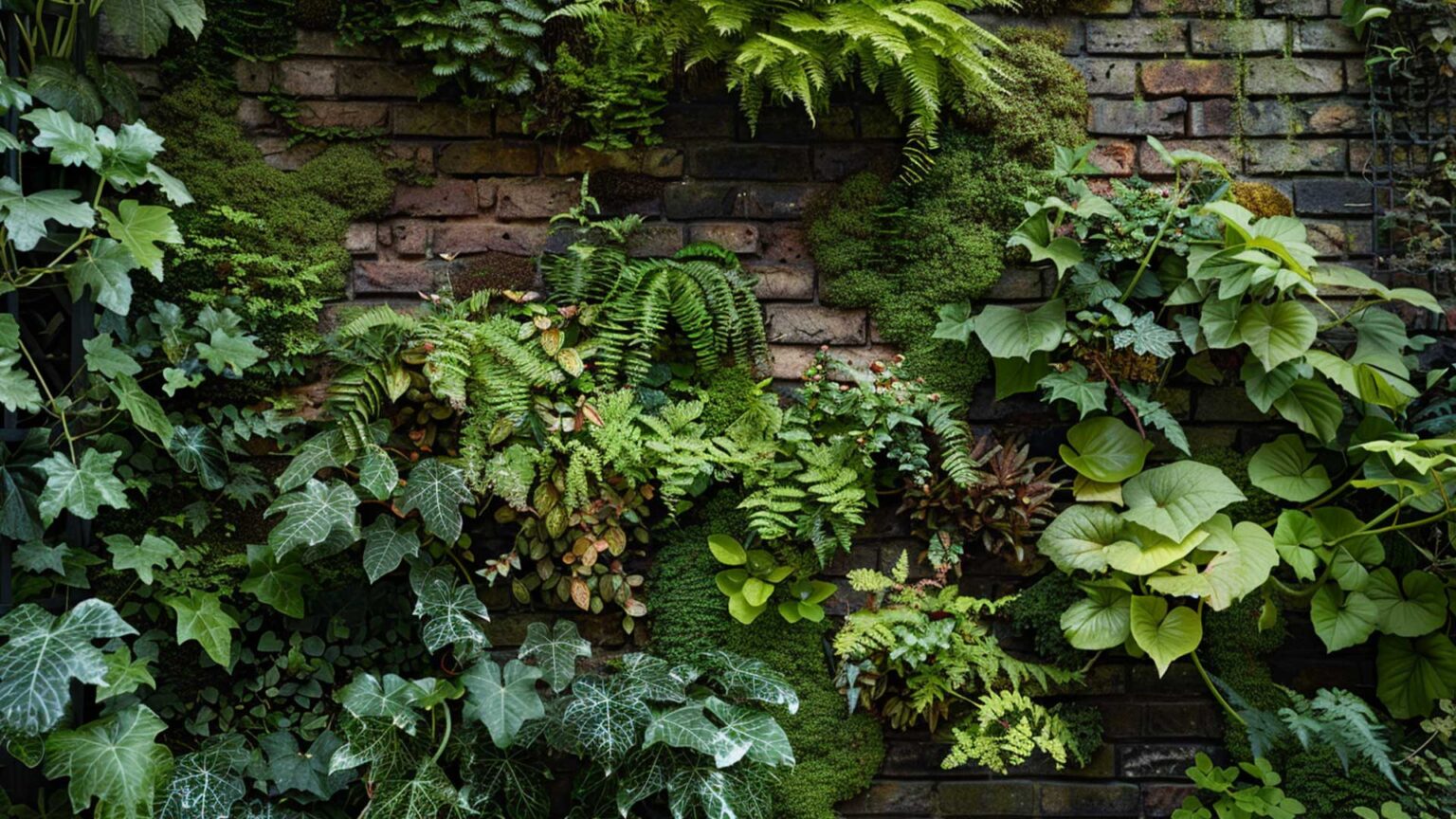 This green wall has been created by mounting individual pots and climbing trellises to the brickwork.