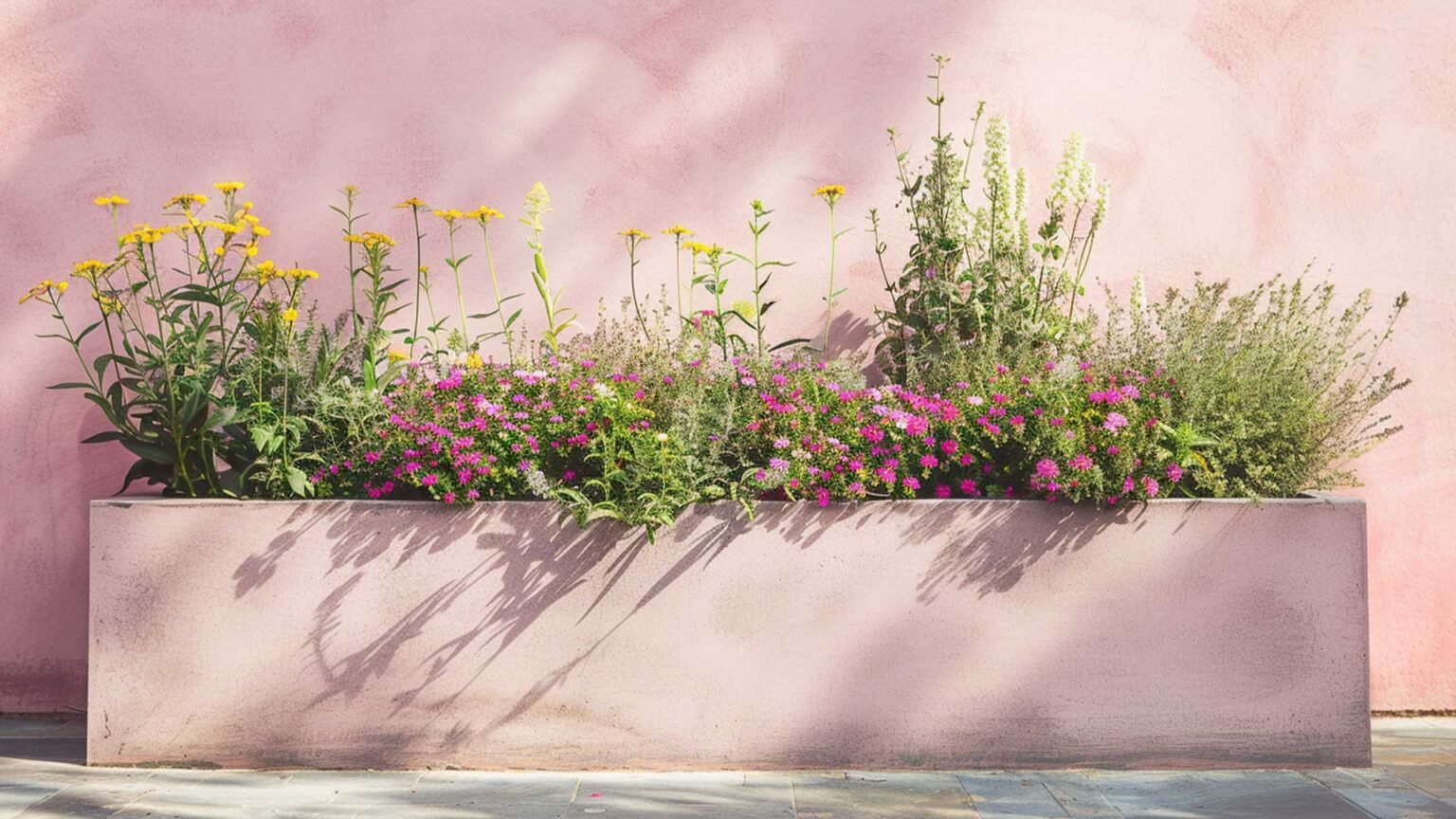 Rendered walls allow you to inject colour into your garden. This pastel pink provied both warmth and fun into the garden.