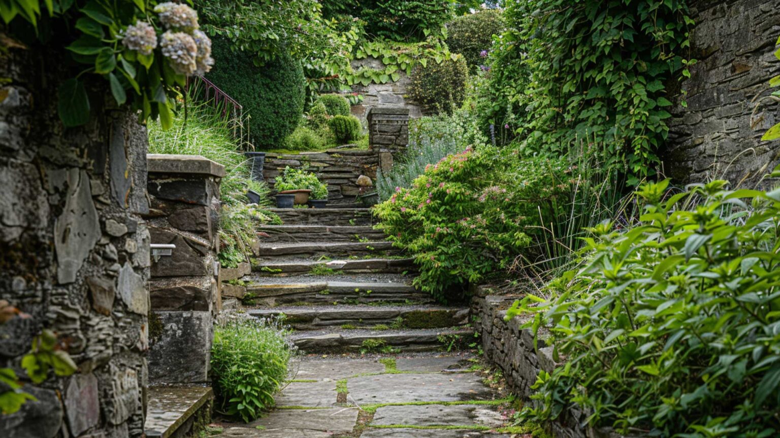 Limestone nosing/facing stones, backfilled with limestone chipping treads on these rustic garden steps.