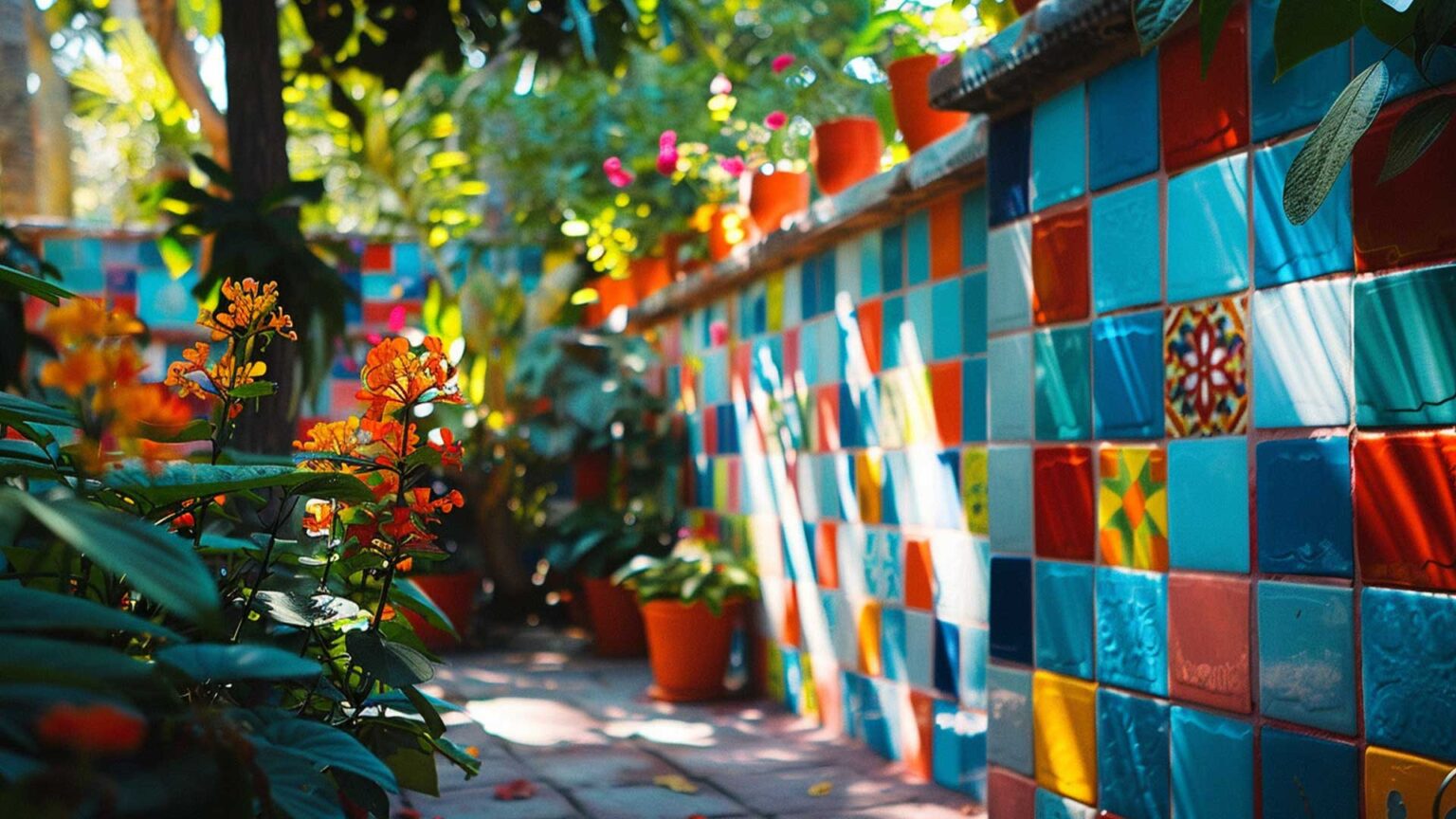 A modern interpretation of South American style garden tiles that is colourful and eye-catching.