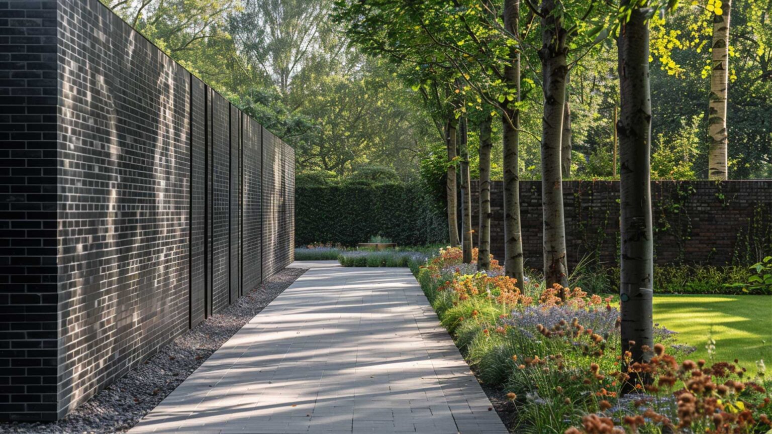 Black engineering bricks immediately give this garden a modern contemporary feel.