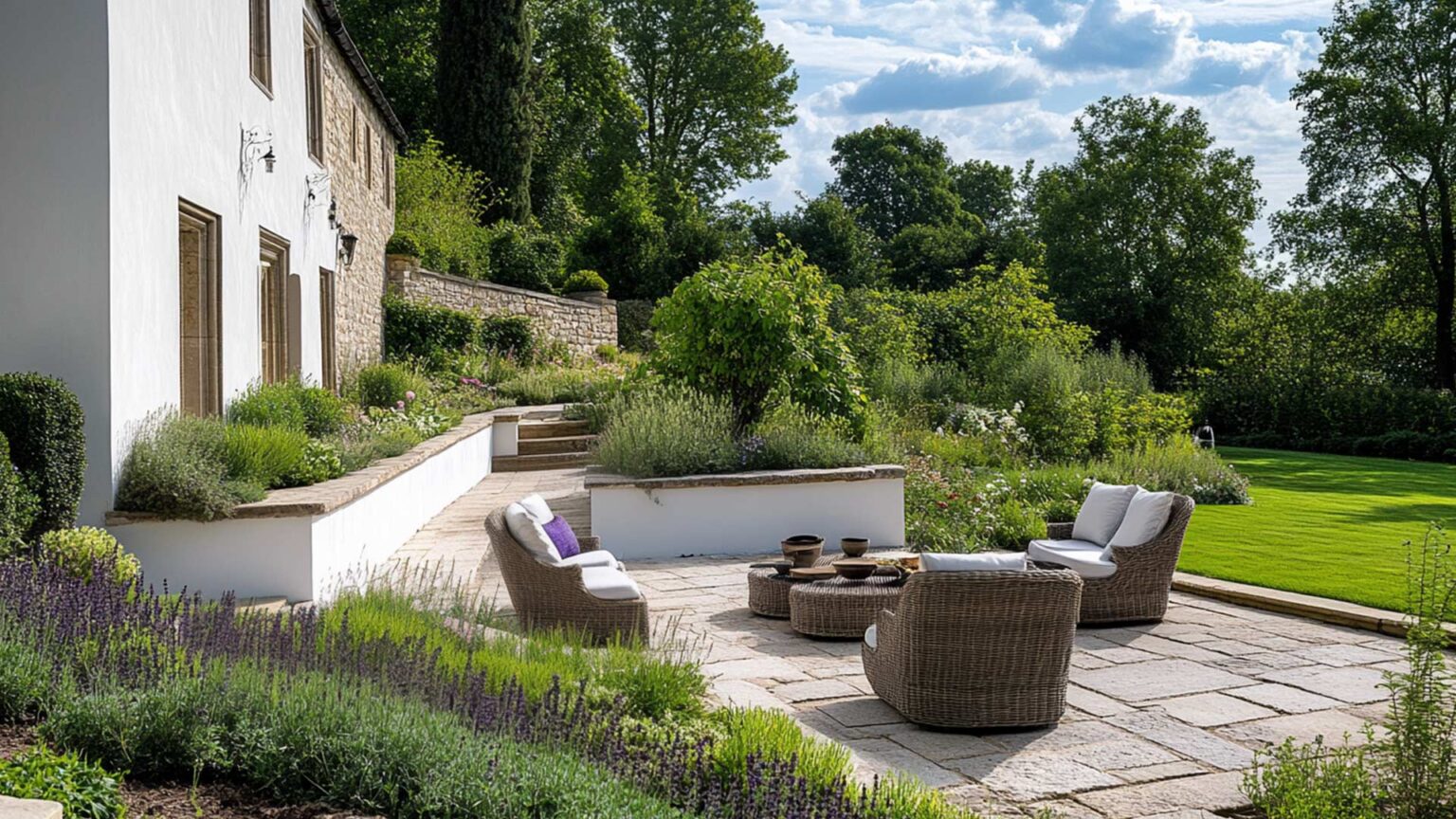 Simple, clean and elegant. A rendered wall with good coping stones provides a wonder perimeter to your patio.