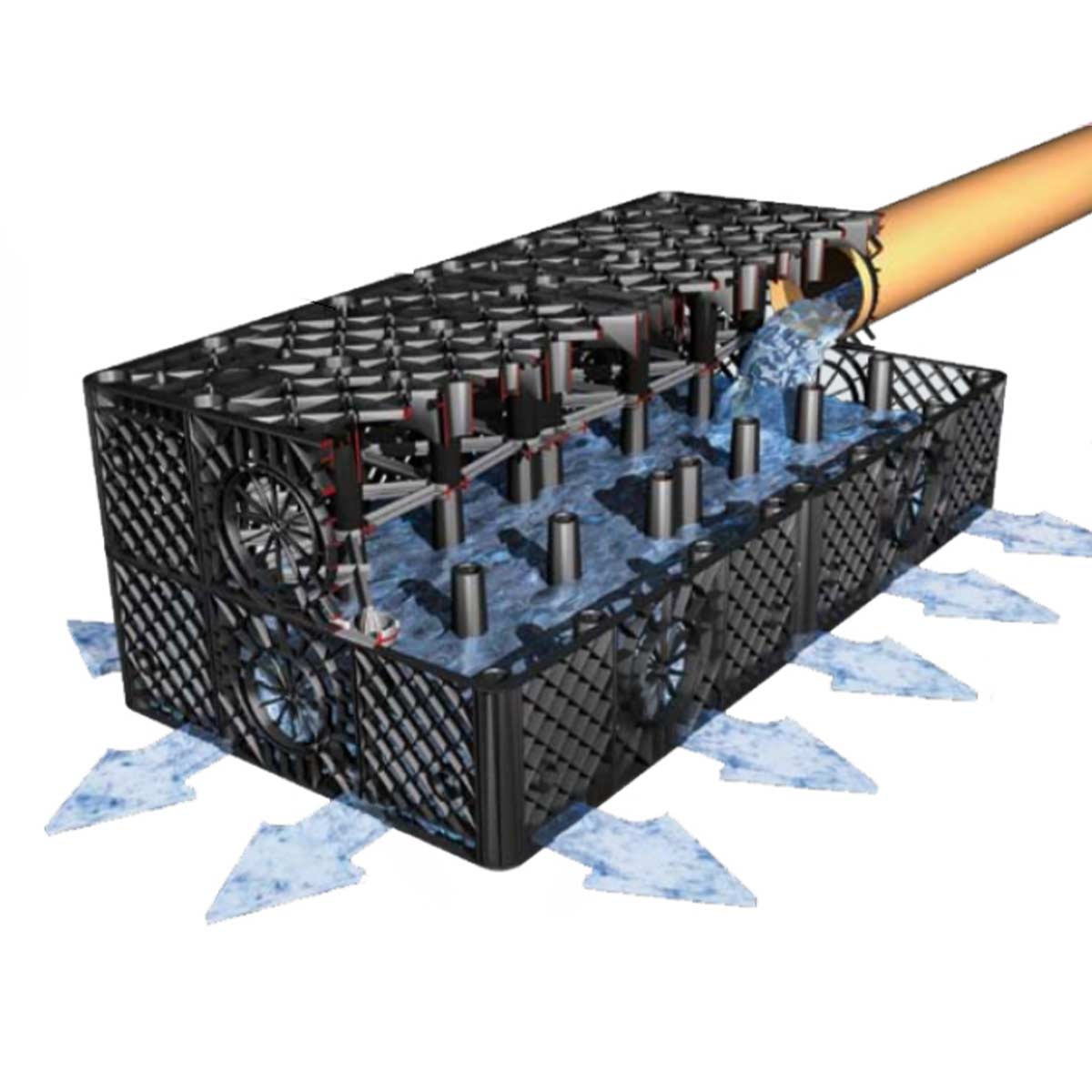 Soak-away crate with infill pipe